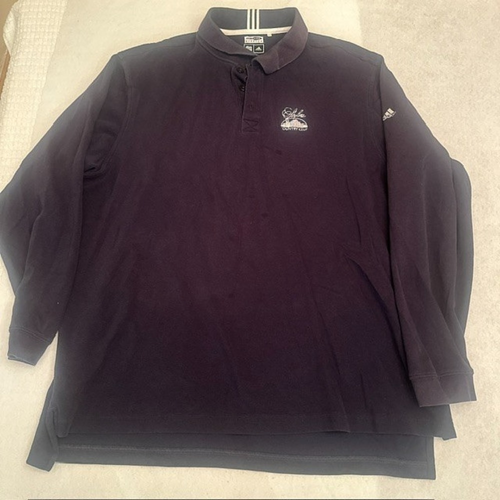 Adidas Climalite Stretch Long Sleeve Polo Mens Black XL Skyline Club Logo Golf